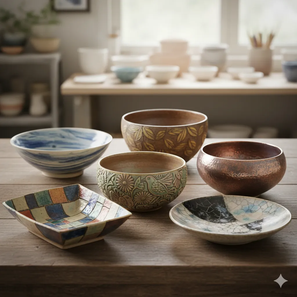 Set of decorative ceramic bowls